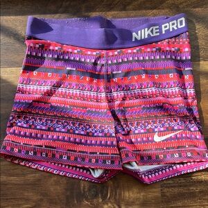 Nike Pro Purple and Red Patterned Shorts